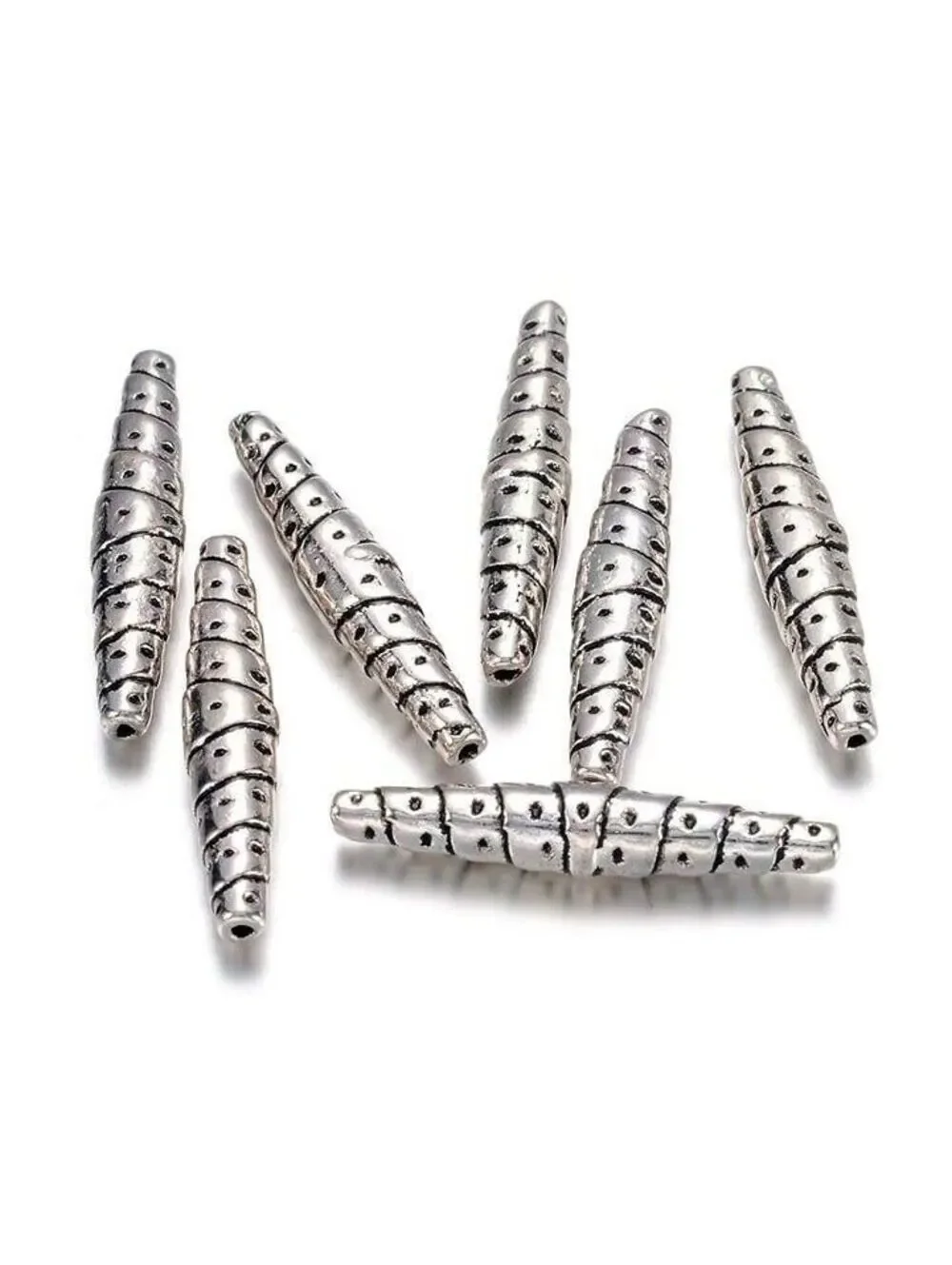 Antique Silver Edgy Gothic Style Dotted Tapered Slim Oval 25mm Long Pewter Beads
